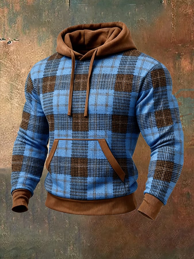 Sudadera retro desgastado en bloques de color estampado casual de manga larga para hombre