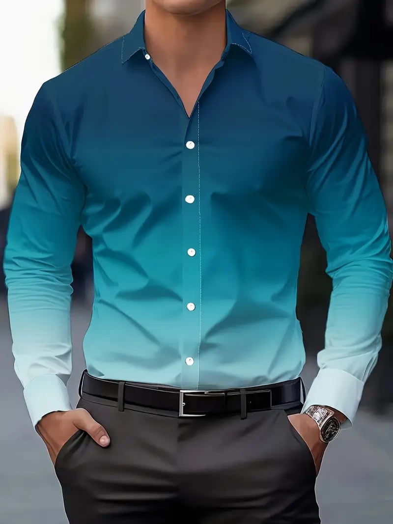 Camisa Street Style ejecutivo casual estampado de manga larga para hombre