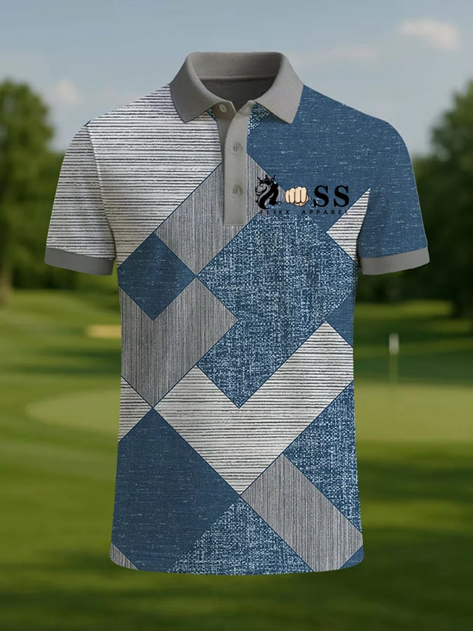 Camisa polo retro Letter Design estampado casual para hombre