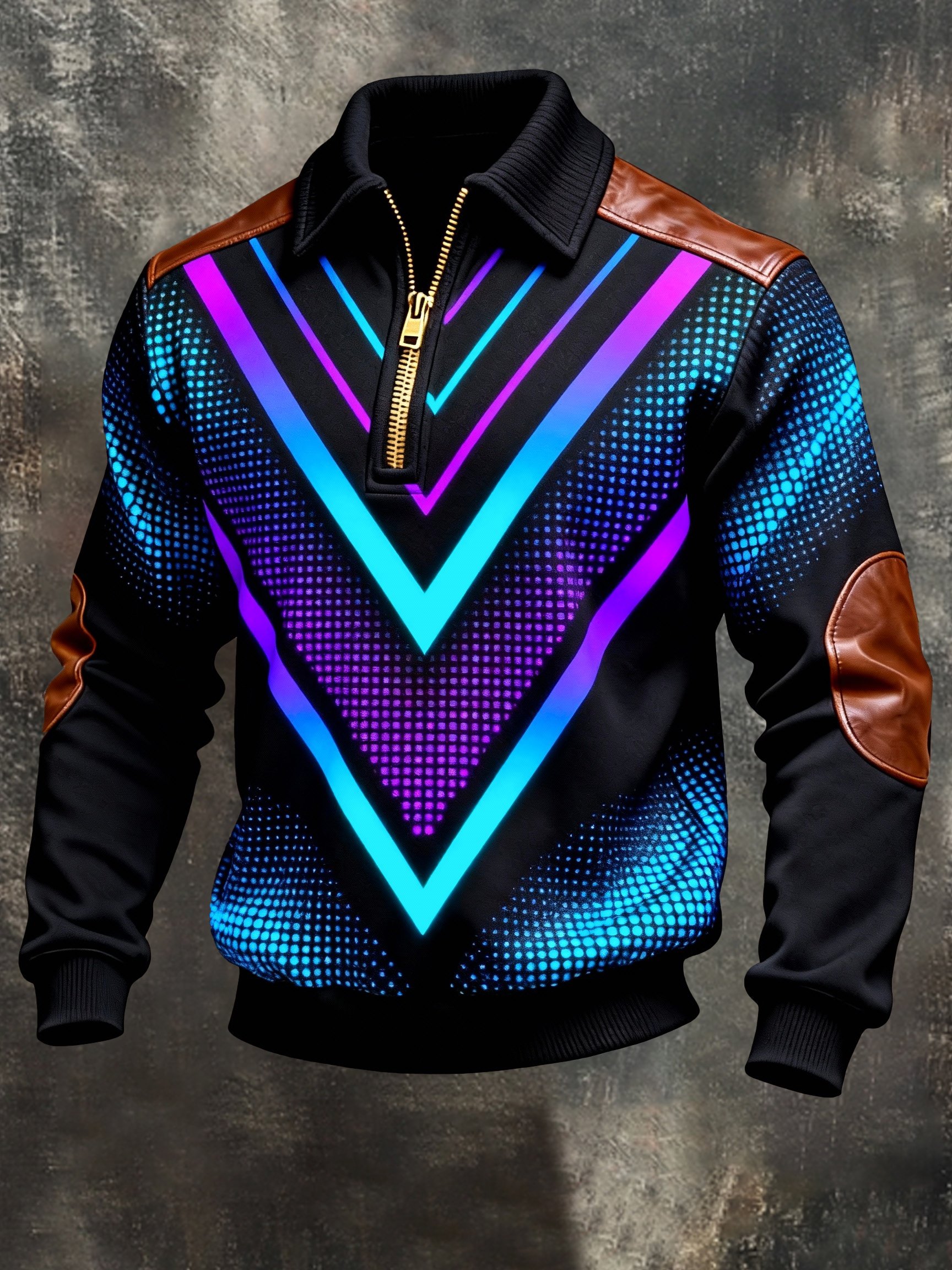 Sudadera vintage Color-Block estampado con cierre con gorrasucha para hombre
