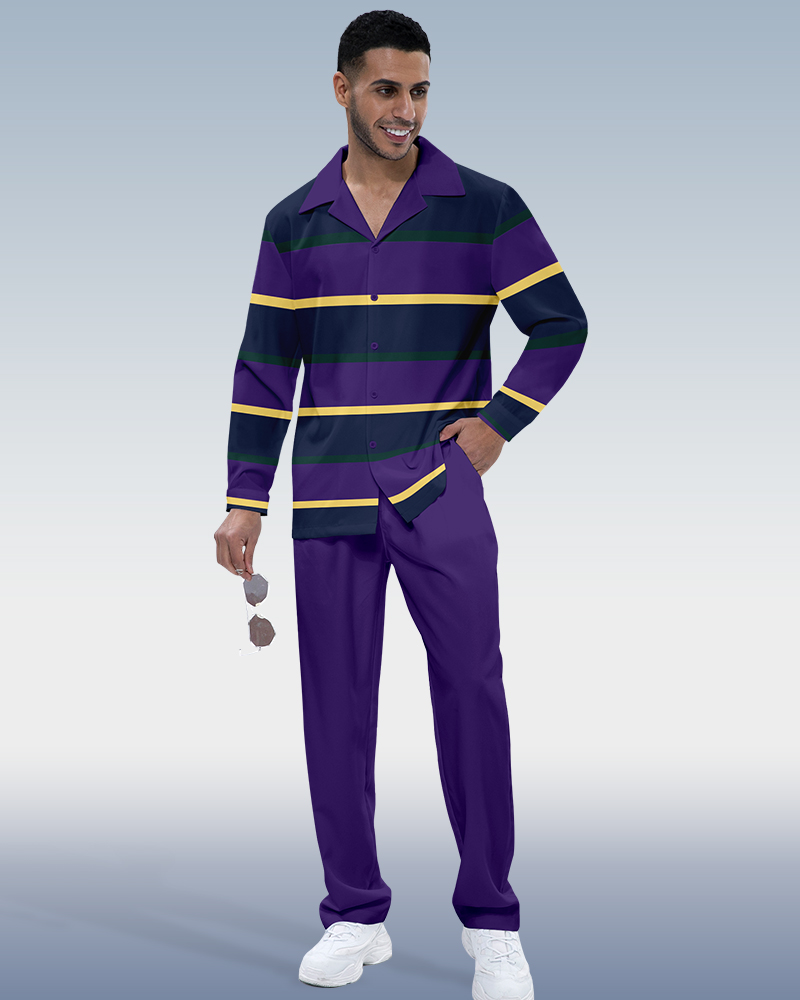 Camisa Purple rayas estampado de manga larga Walking Suit 421 para hombre