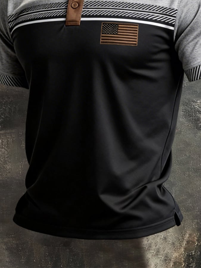 Retro Patriot en bloques de color Polo Collar de manga corta para hombre
