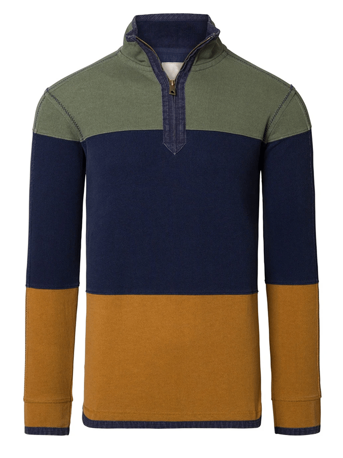 Sudadera Western vintage a rayas Stand cuello cierre para hombre