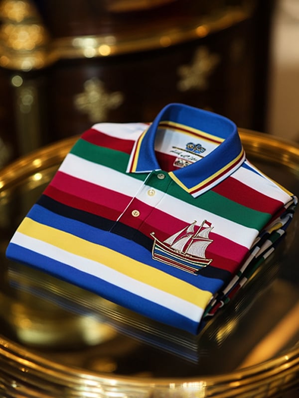 Camisa polo retro ejecutivo rayas estampado de manga larga para hombre