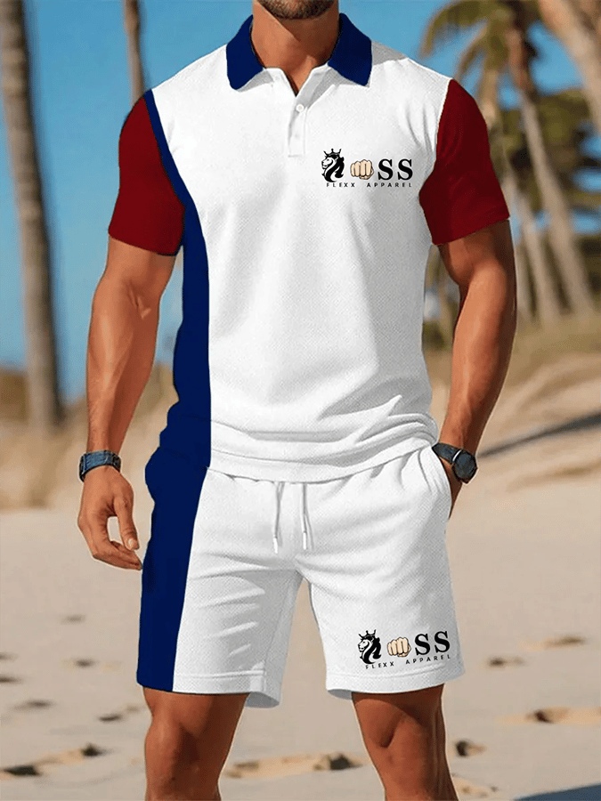 para hombre retro Letter Design casual ejecutivo de manga corta camisa polo Suit