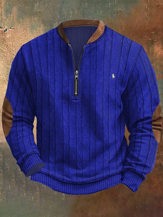 Sudadera retro ejecutivo estampado Zip cuello para hombre