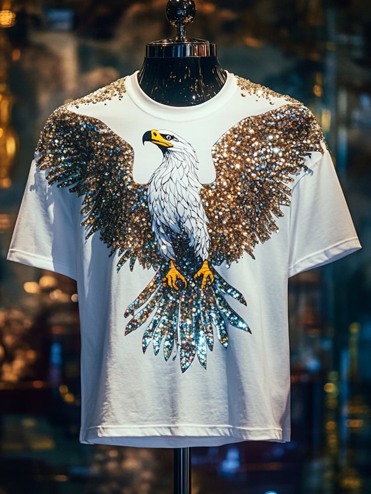 Camiseta Eagle Sequin ejecutivo estampado de manga corta para hombre