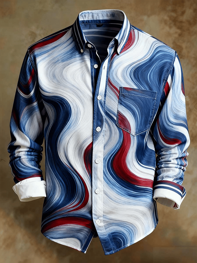 Camisa retro Abstract Art estampado Comfortable ejecutivo Style para hombre