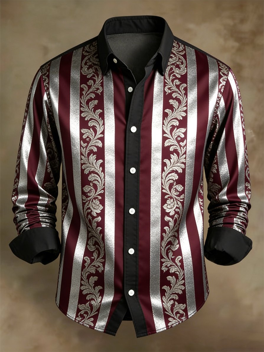 Camisa retro ejecutivo en bloques de color a rayas diseño de manga larga para hombre