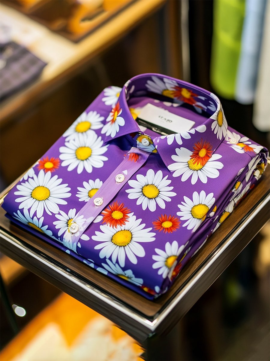 Camisa Resort floral estampado de manga larga para hombre