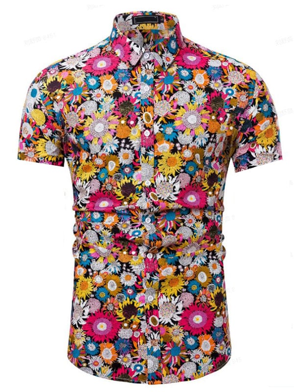 Camisa Beach Vacation floral de manga corta para hombre