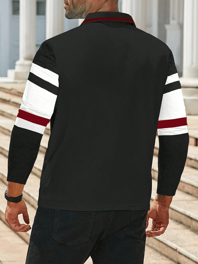 Camisa polo a rayas ejecutivo casual de manga larga para hombre