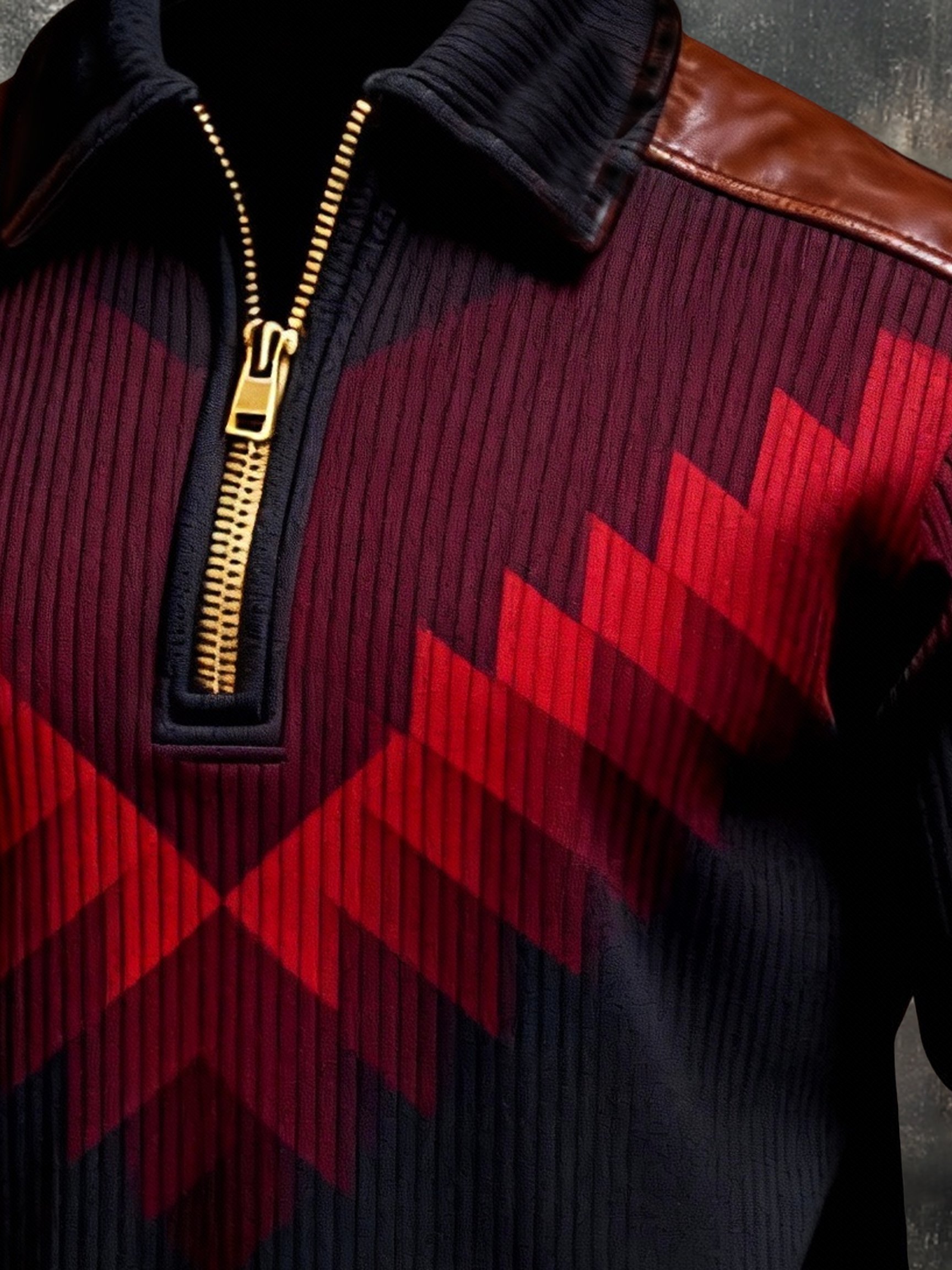 Sudadera vintage Color-Block estampado con cierre con gorrasucha para hombre