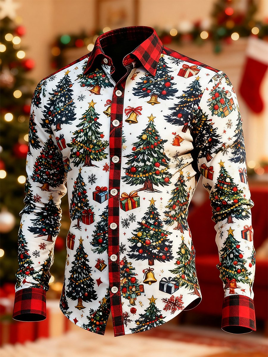 Camisa Christmas a cuadros Art de manga larga para hombre