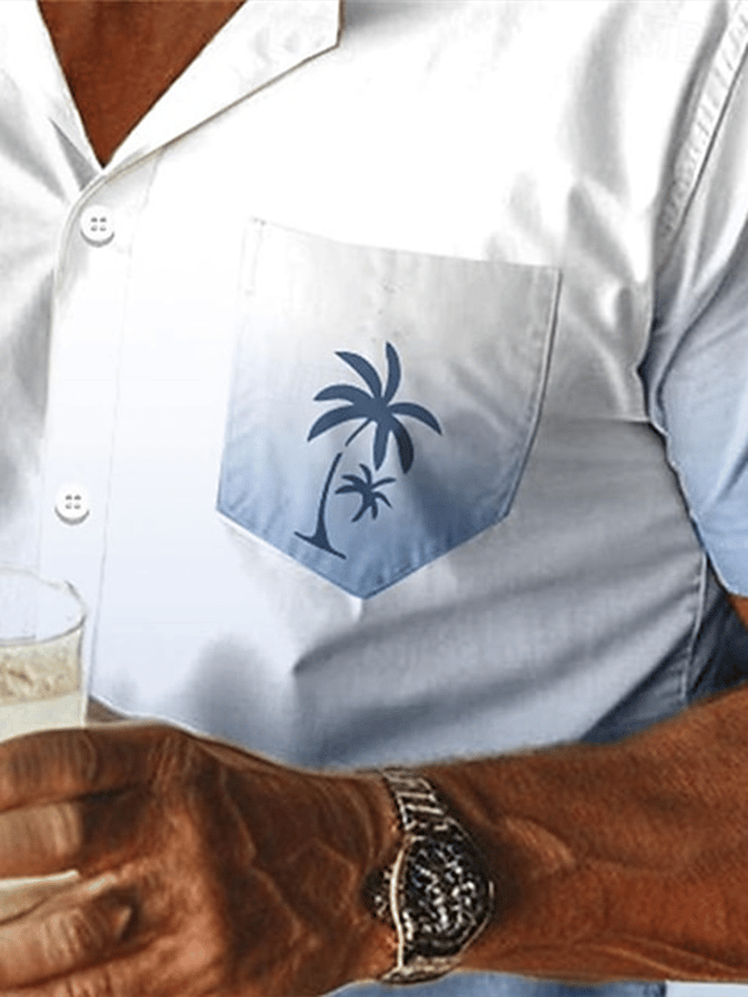 Camisa Palm Tree Gradient Resort Hawaiian estampado casual de manga corta para hombre
