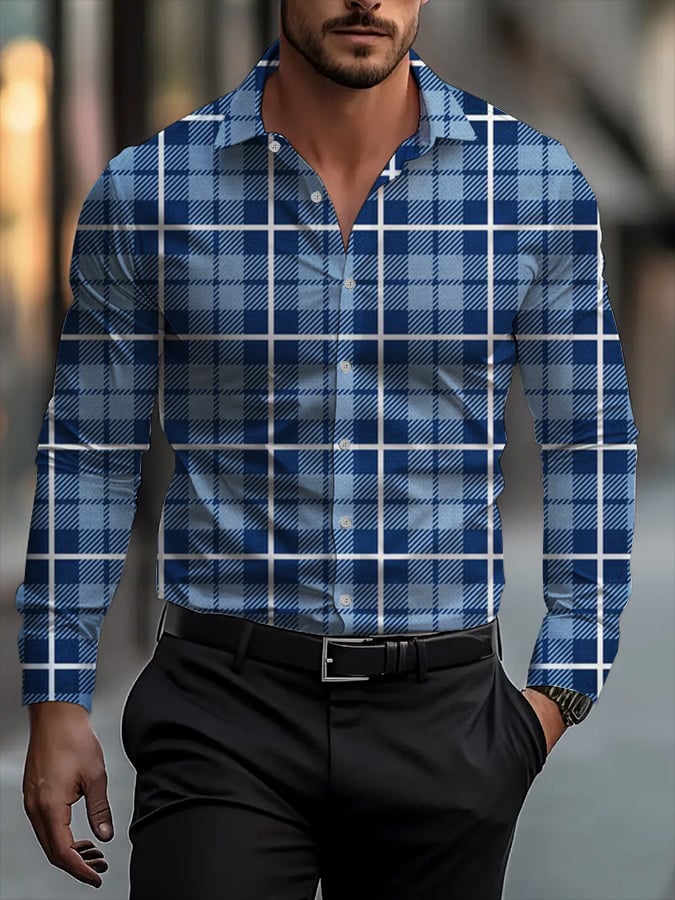 Camisa ejecutivo casual a rayas de manga larga para hombre