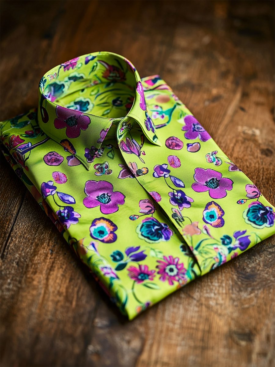 Camisa satén Luxe hawaiano estampado de manga corta Button para hombre
