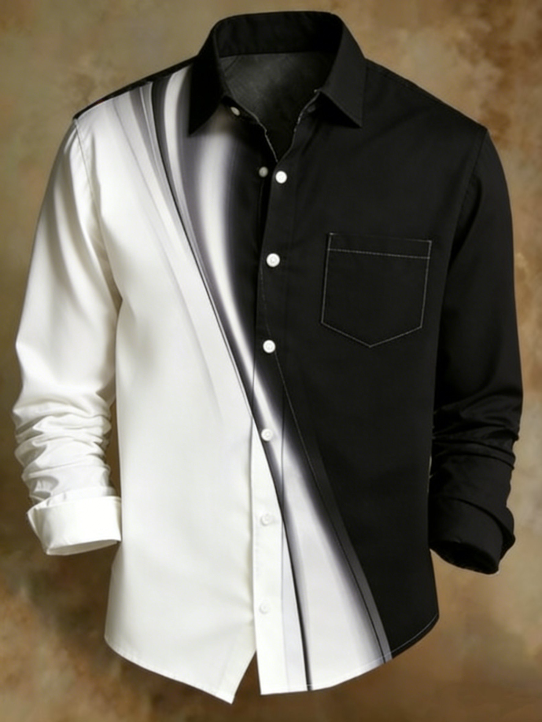 Camisa retro Abstract Art estampado Colorblock diseño ejecutivo Style para hombre
