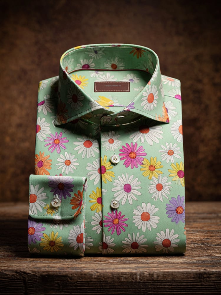 Camisa ejecutivo casual floral solapa de manga corta para hombre