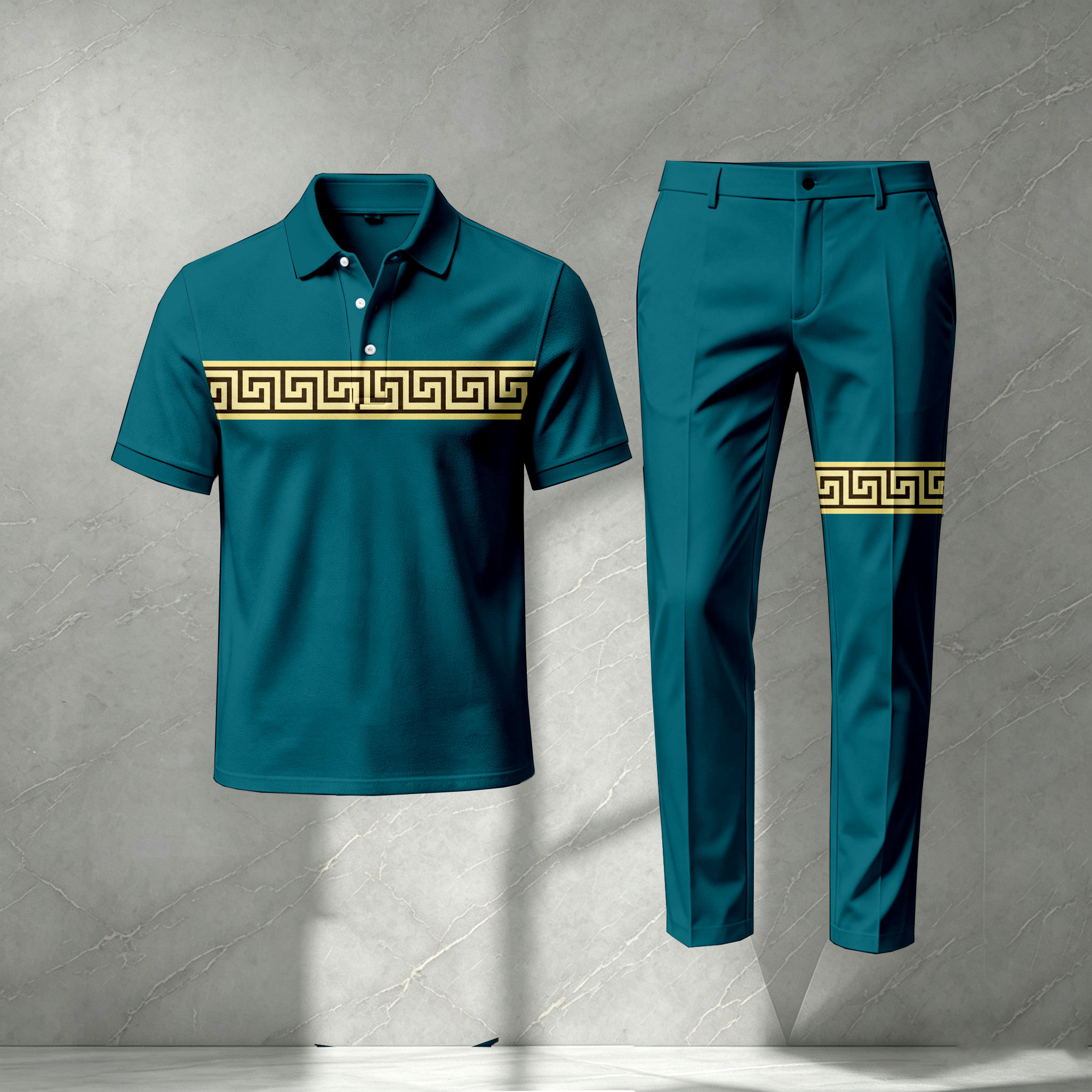 para hombre Lake Blue de manga corta camisa polo and pantalón Set