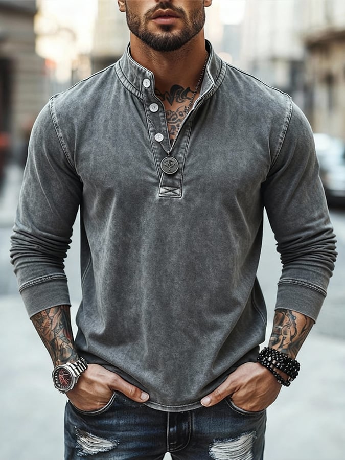 Sudadera vintage Washed and desgastado para exterior con cierre con gorrasucha para hombre
