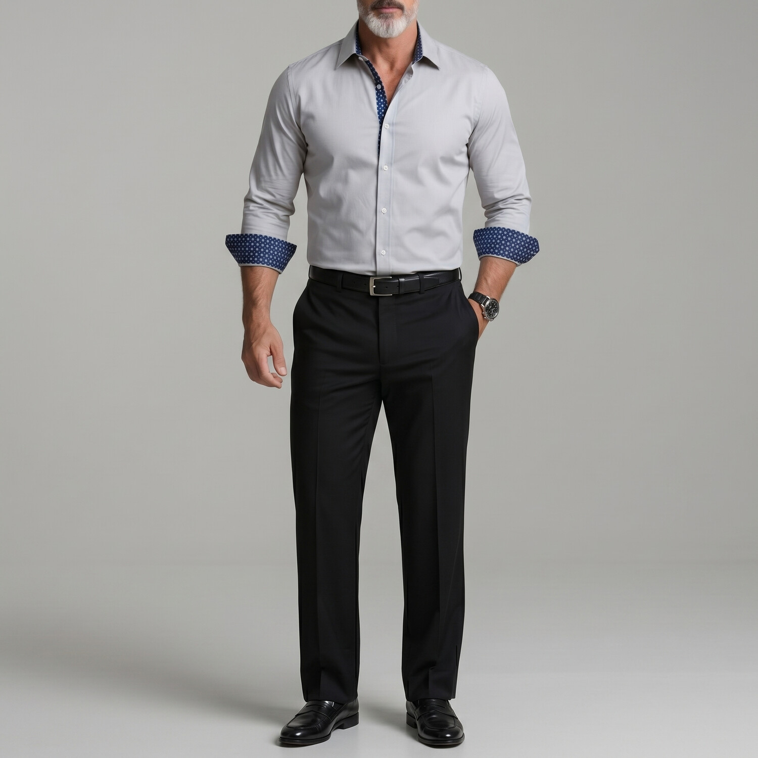 Camisa clásico Geometric Pattern Splicing Cuffs de corte entallado de manga larga para hombre