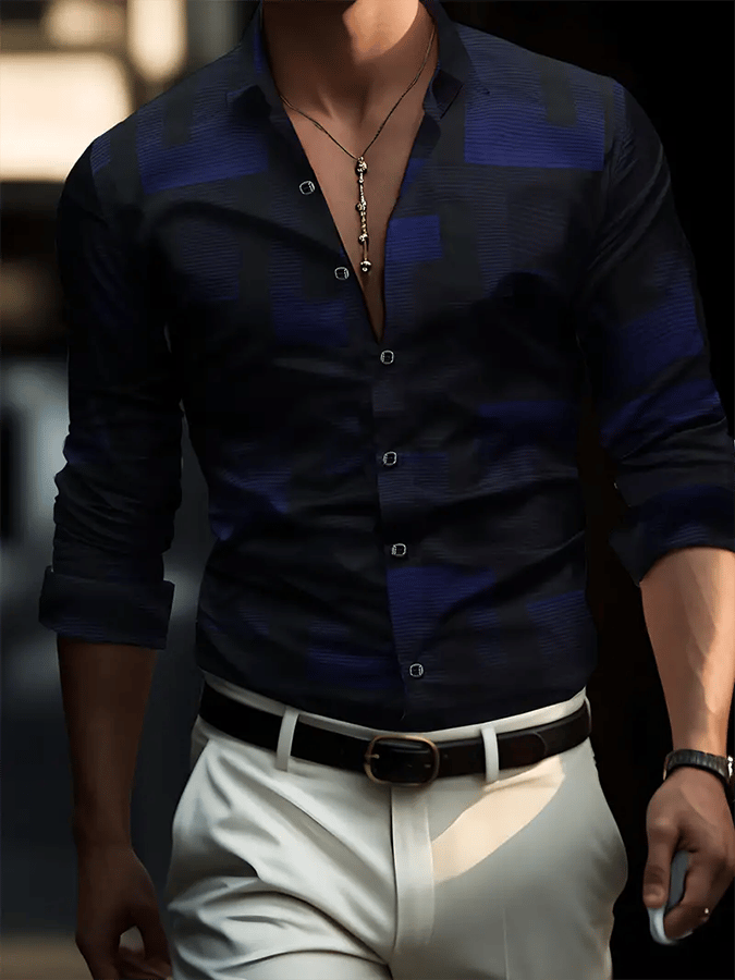 Camisa geométrico Design ejecutivo casual para hombre