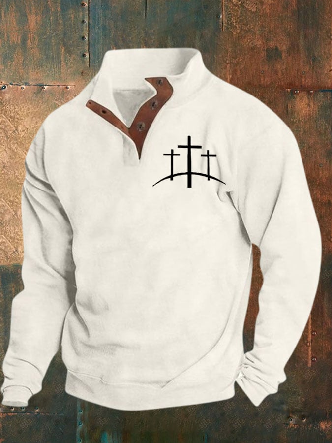 Sudadera Faith estampado Stand cuello Button para hombre