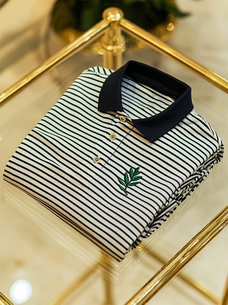 Camisa polo ejecutivo casual a rayas Button de manga corta para hombre