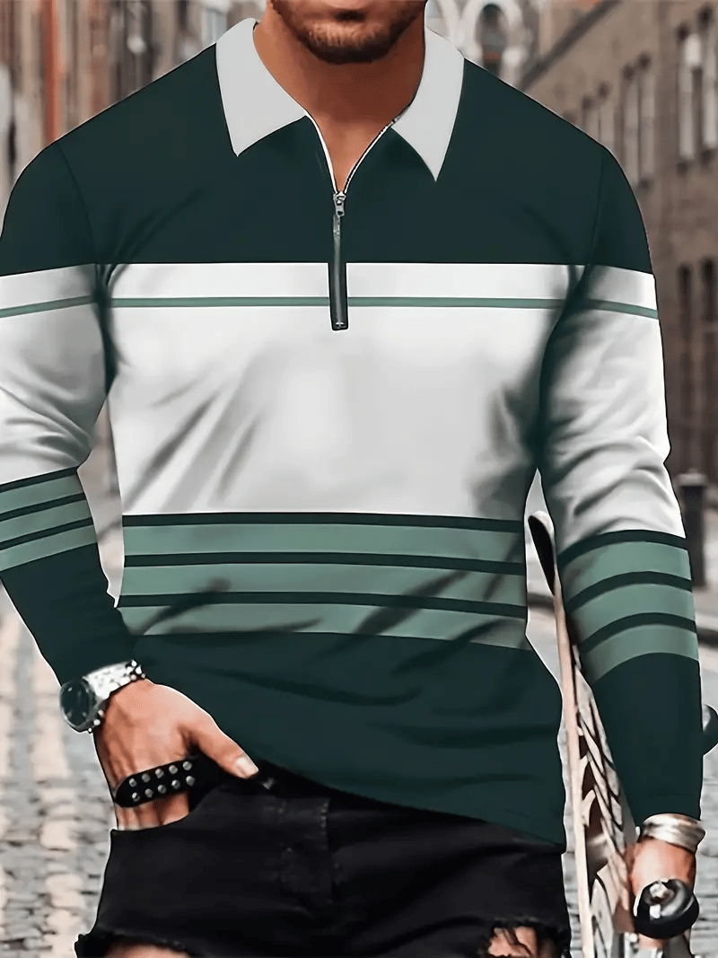 Camisa ejecutivo casual a rayas con cierre para hombre