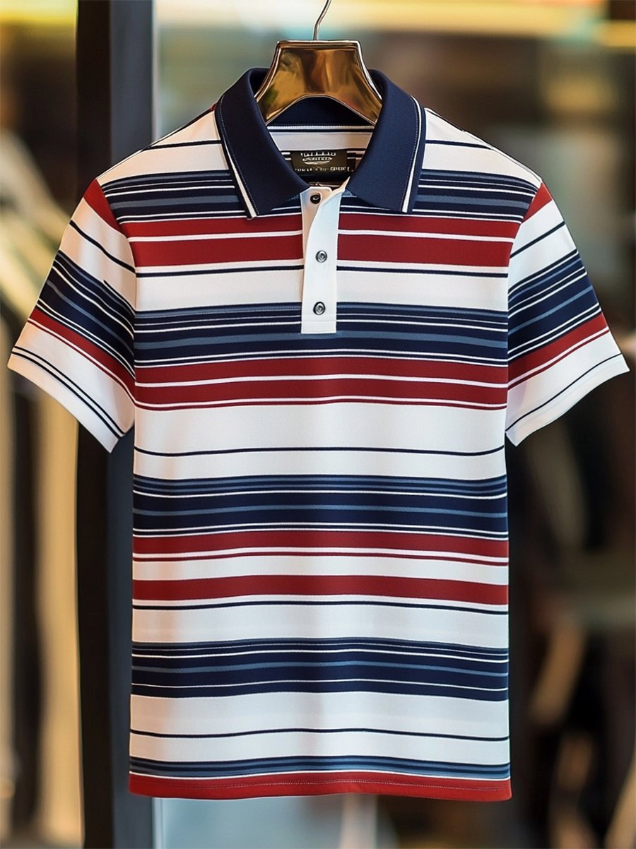 Camisa polo ejecutivo casual a rayas Button de manga corta para hombre