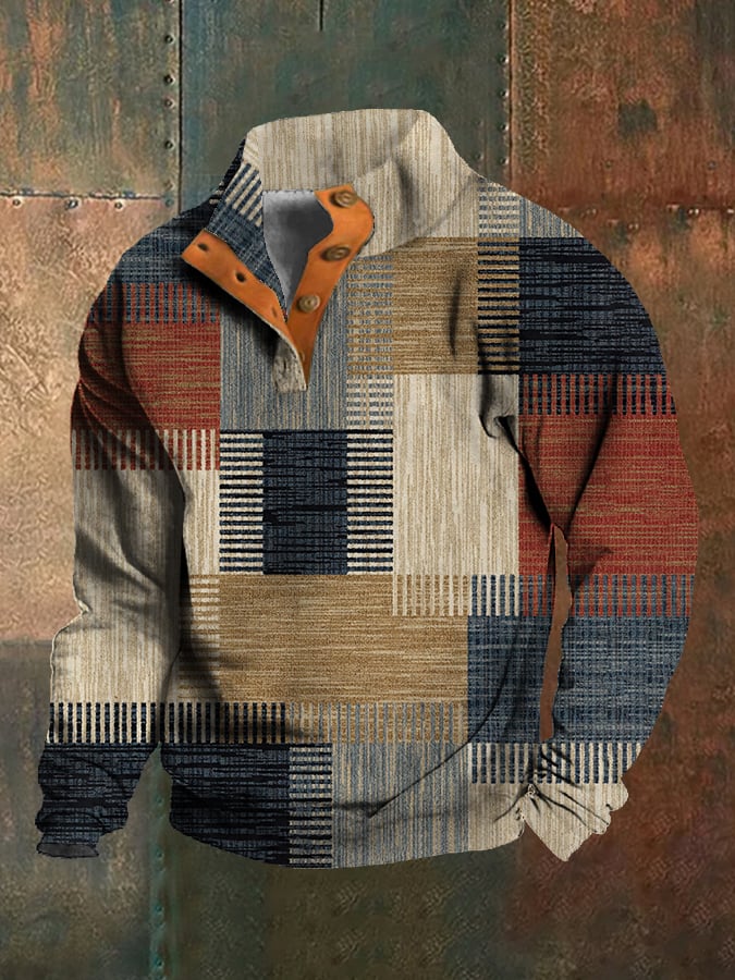 Sudadera Western Style estampado Stand cuello Button para hombre