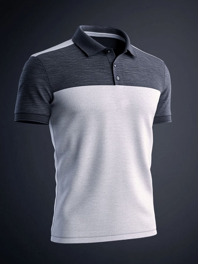Camisa polo casual clásico Contrast Color estampado ejecutivo de manga corta para hombre