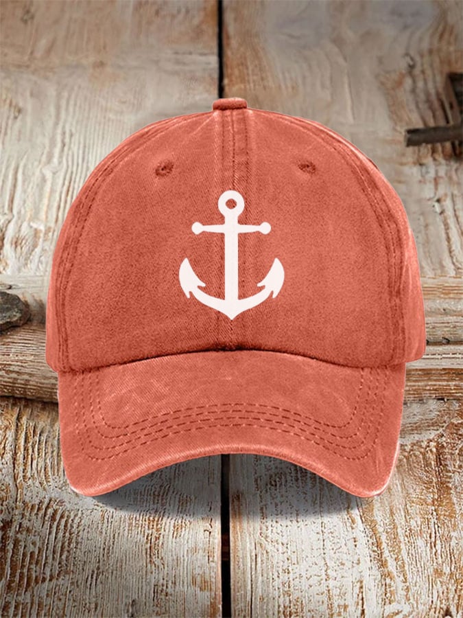 Unisex desgastado Washed de algodón "Anchor" Holiday casual estampado Hat