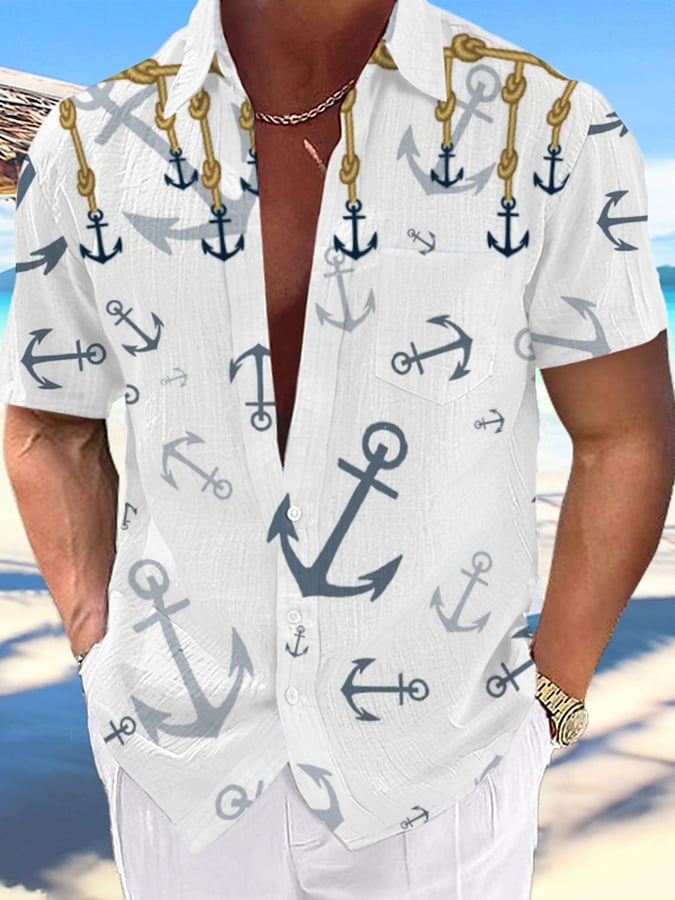 Camisa casual Marine Style estampado Lapel para hombre