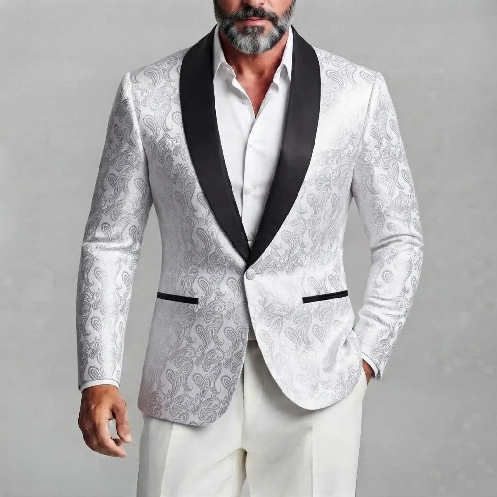 para hombre Party Royal Blue Paisley Pattern Contrast Shawl Lapel de corte entallado saco