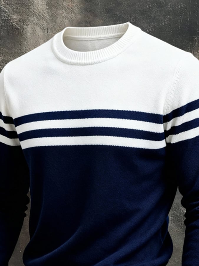 Camiseta elegantee color-block tejidoted de manga larga para hombre