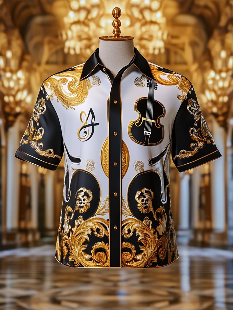 Camisa satén Luxe estampado de manga corta Button para hombre