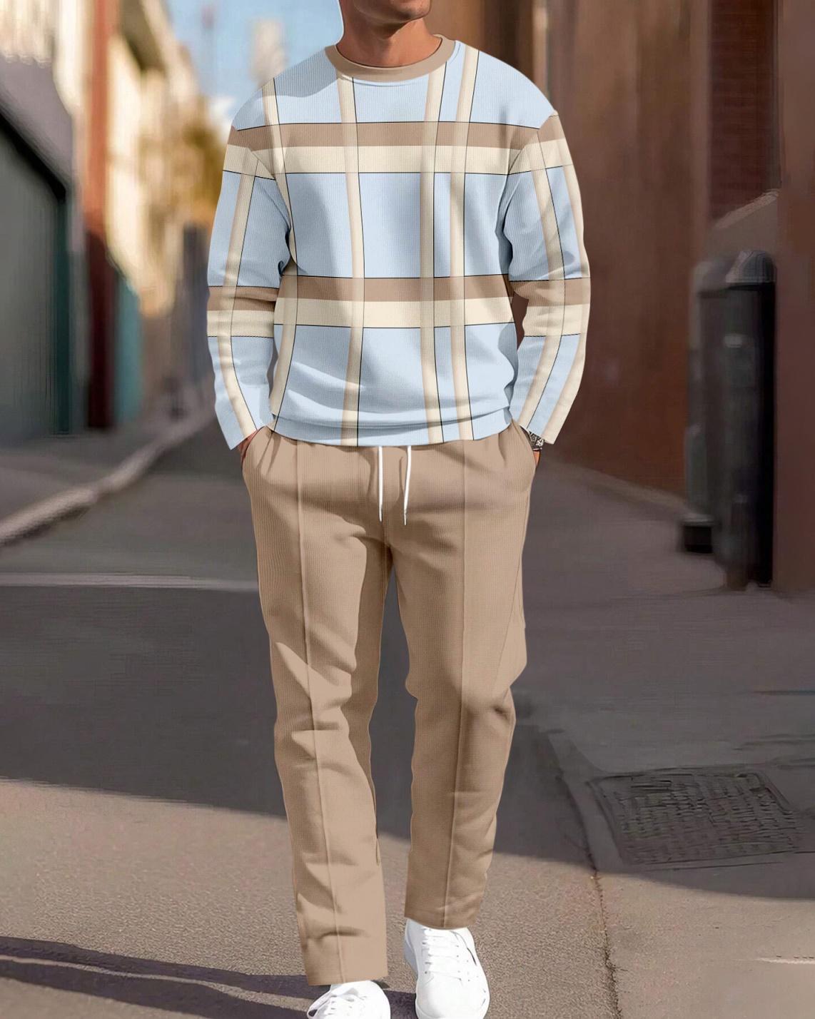 Colorblock Round Neck casual Sports Set para hombre