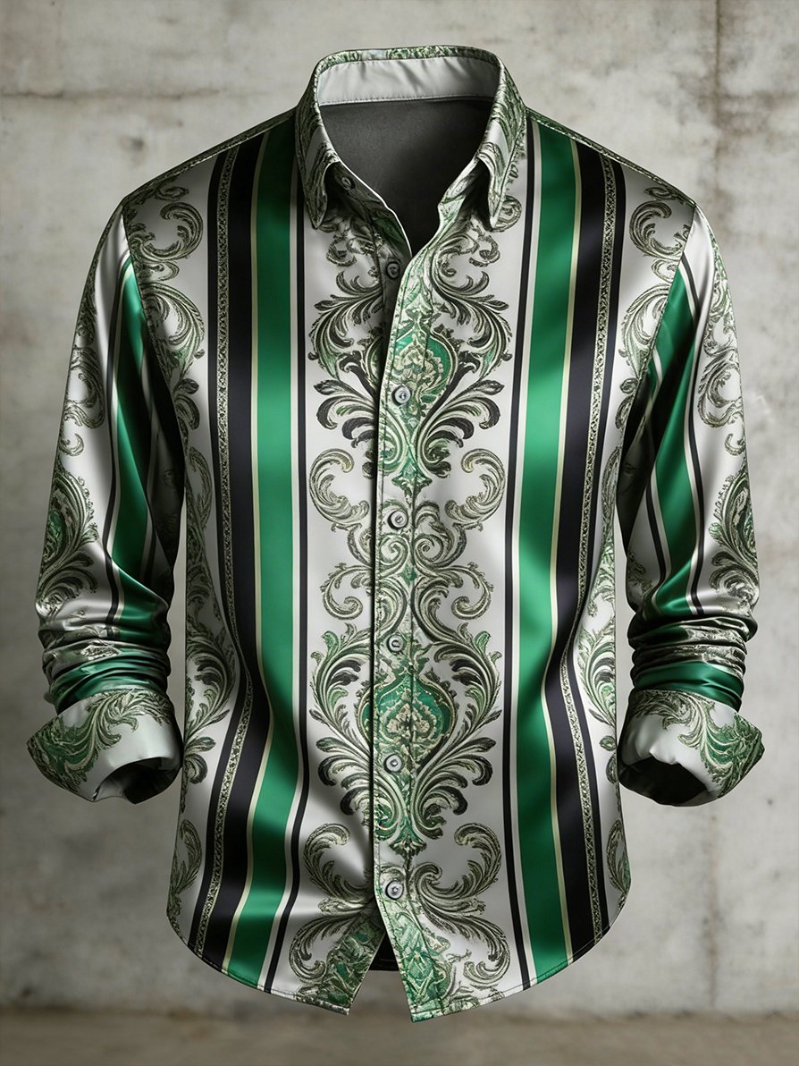 Camisa retro ejecutivo en bloques de color a rayas diseño de manga larga para hombre
