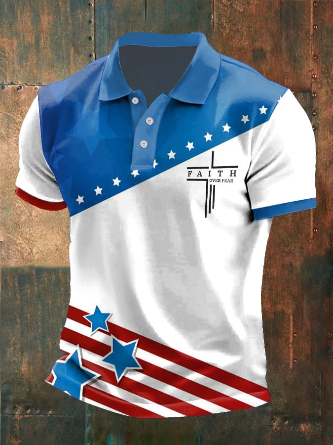 Camisa polo casual Faith Independence Day estampado para hombre