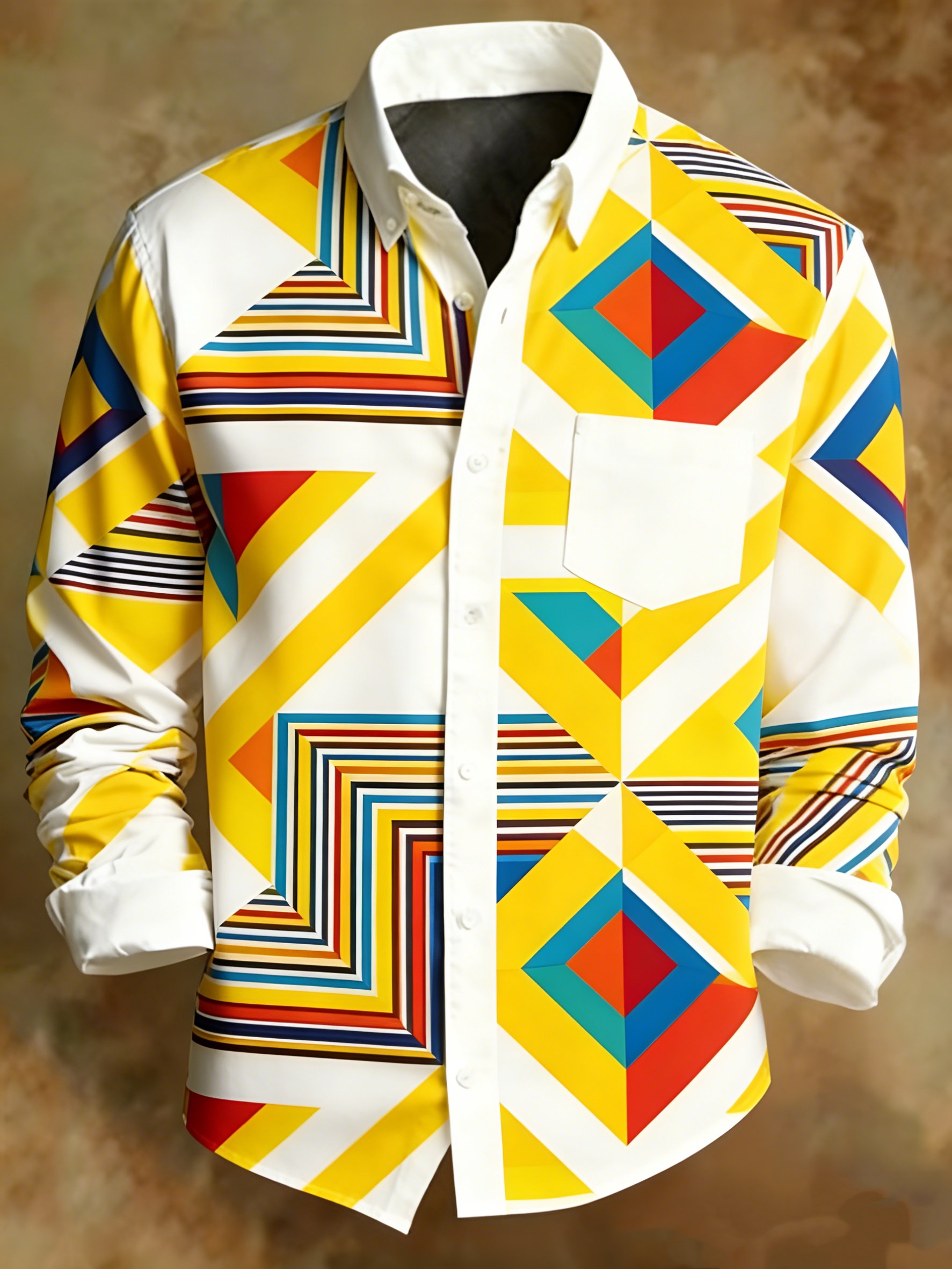 Camisa retro Abstract Geometry estampado ejecutivo Style para hombre