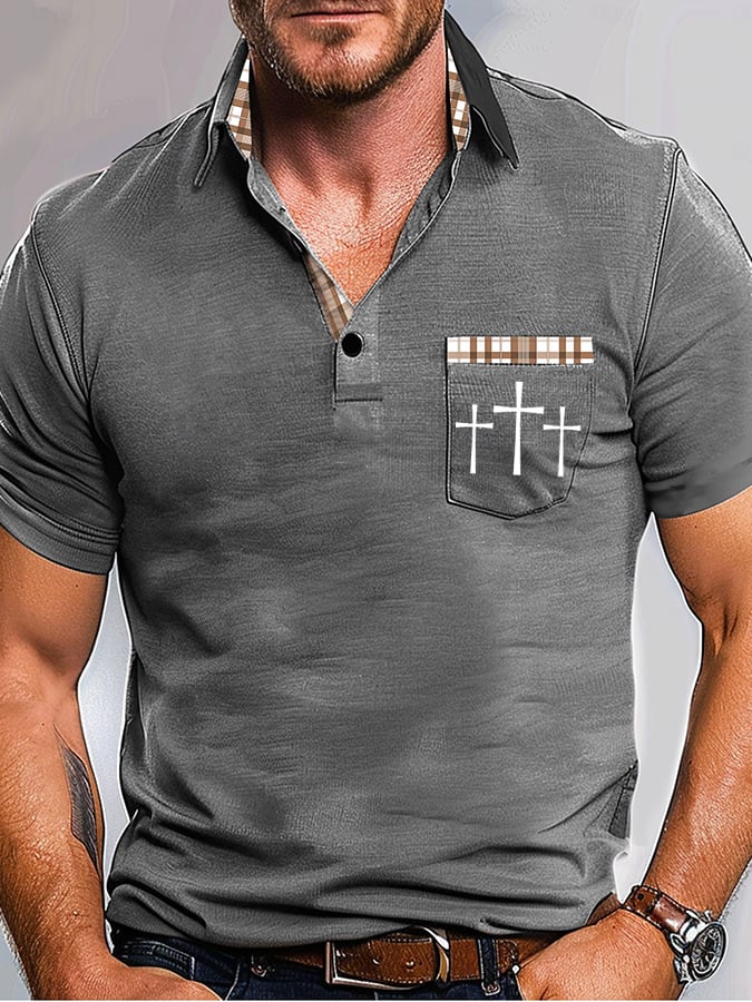 Camisa polo retro Faith casual estampado With bolsillo para hombre
