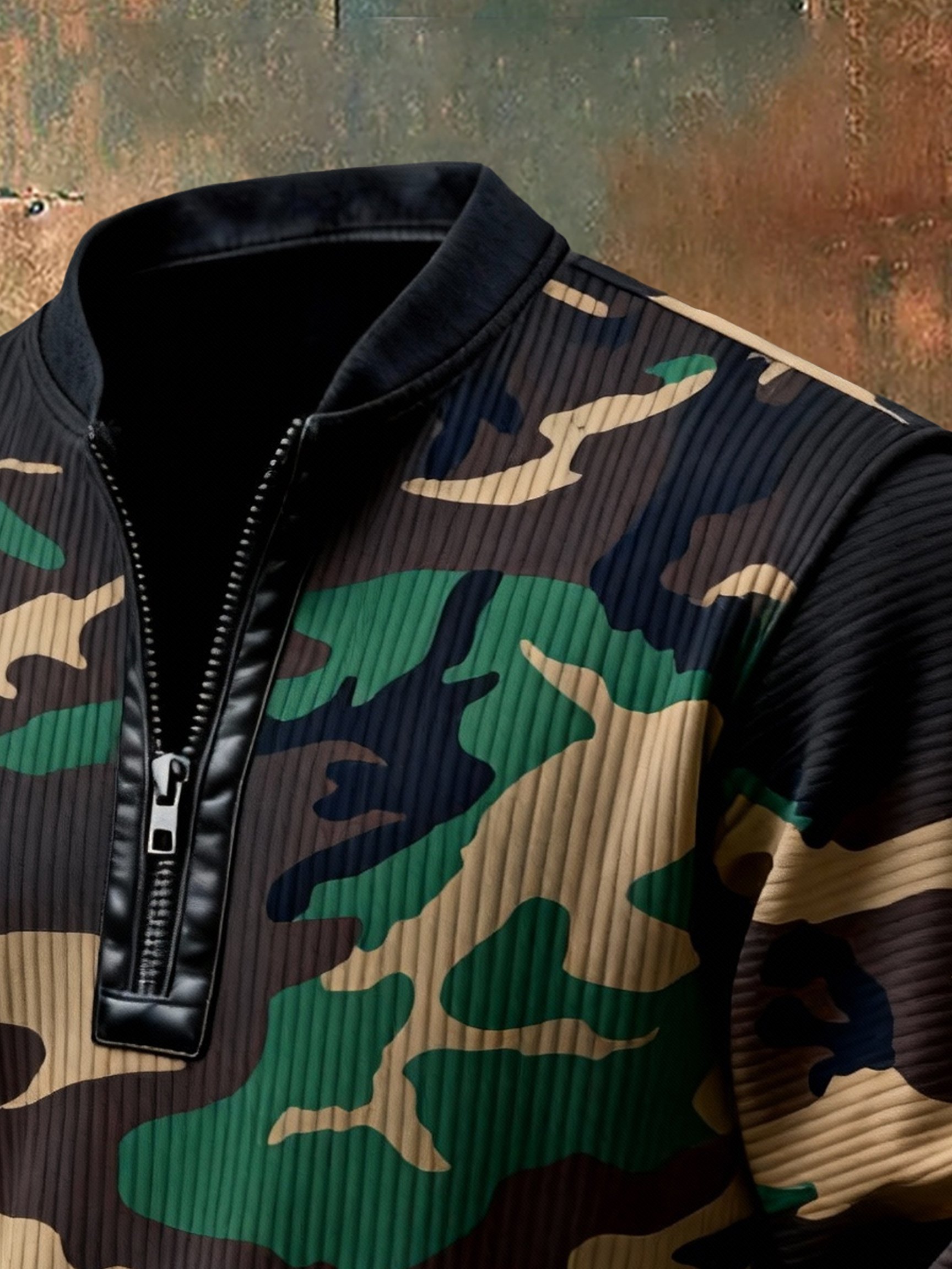 Sudadera casual retro Contrast Color Half Zip Stand cuello de manga larga para hombre