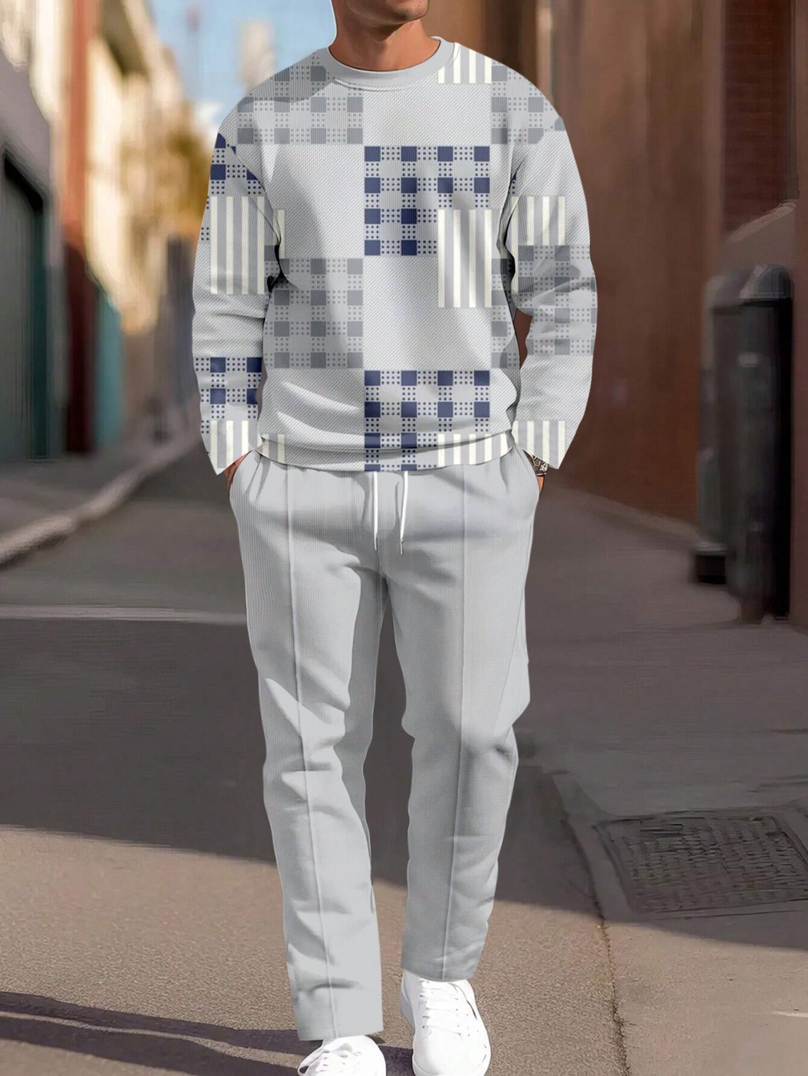 Colorblock Round Neck casual Sports Set 025 para hombre