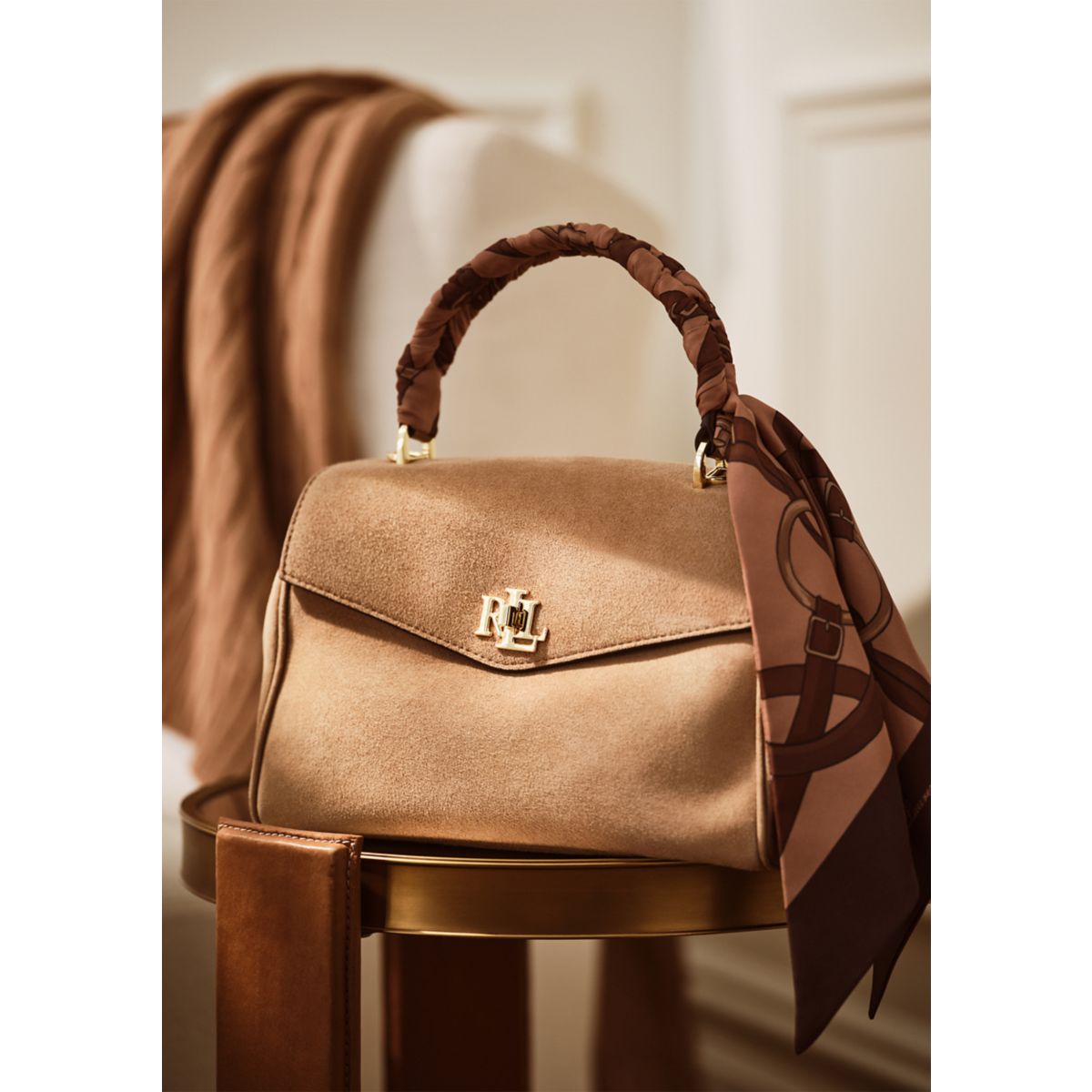 Scarf-Trim Small Farrah Soft Satchel - 1