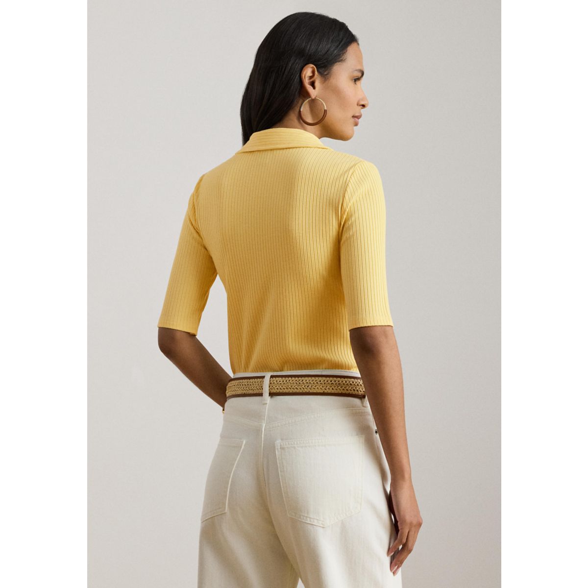 Women's Rib-Knit Elbow-Sleeve Polo T-Shirt - 2