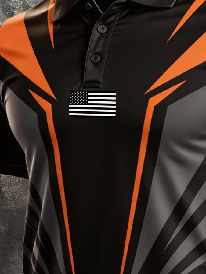 Camisa polo retro Patriotic Color-Block de manga corta para hombre
