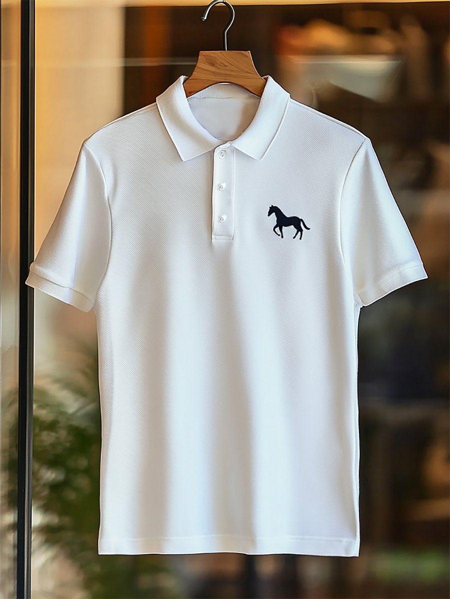 Camisa polo ejecutivo rayas Logo con botones de manga corta para hombre