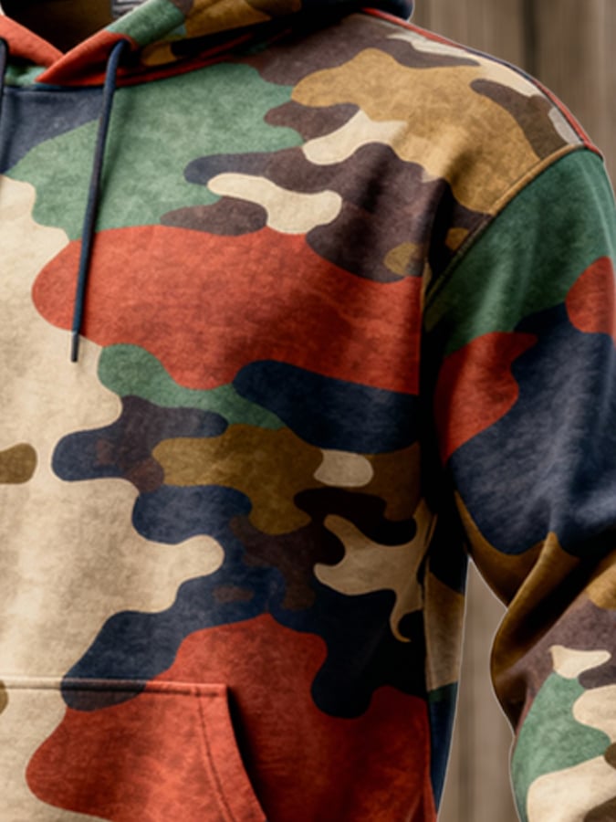 Sudadera retro desgastado en bloques de color estampado casual de manga larga para hombre
